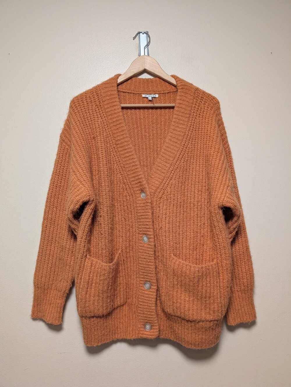 Mimosa Rust Orange Chunky Knit Oversized Cardigan Sweater Small